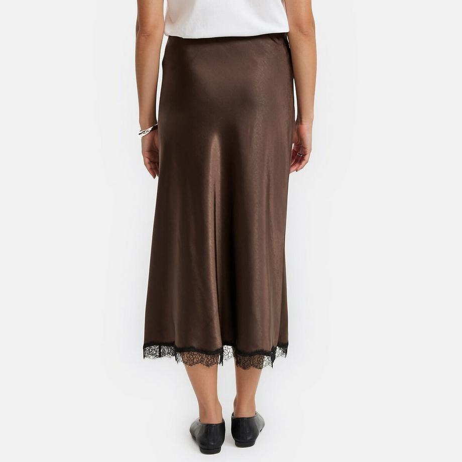 La Redoute Collections Langer Rock aus Satin und Spitze mit elastischem Bund  