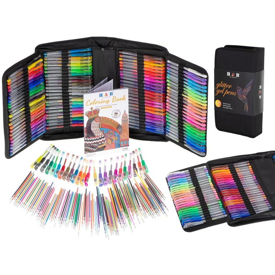 Stylos gel de couleur en étui 120pcs + 120 recharges
