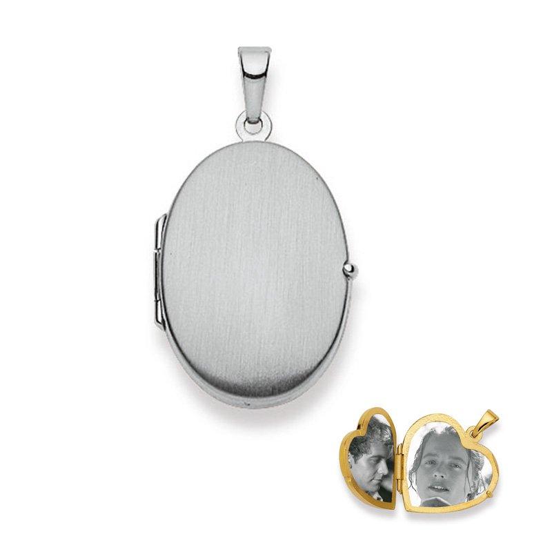 MUAU Schmuck  Pendentif médaillon or blanc 750, 30x17mm 