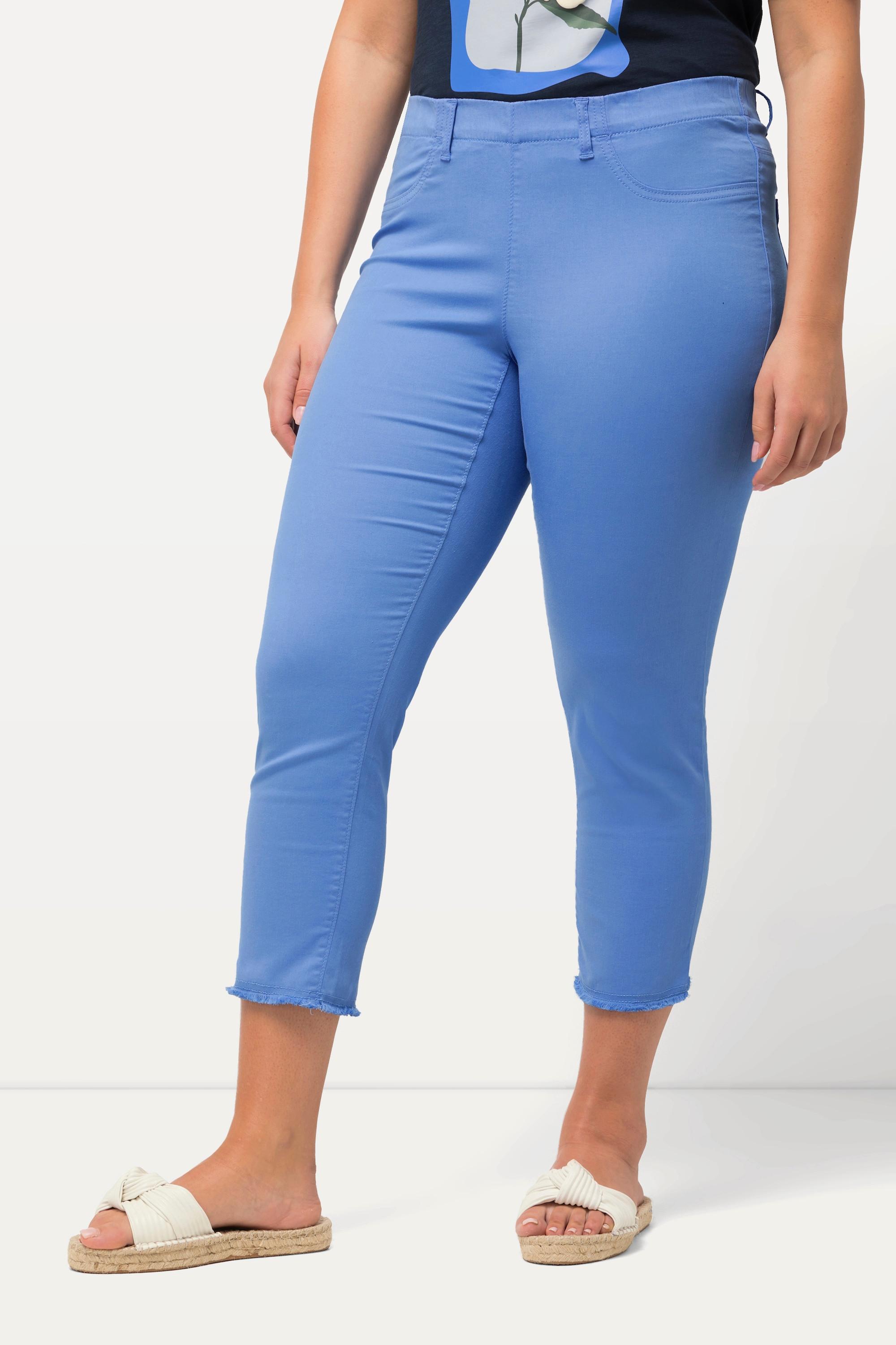 Ulla Popken  Pantalon 7/8 Sienna. Jambe étroite et ourlet frangé 