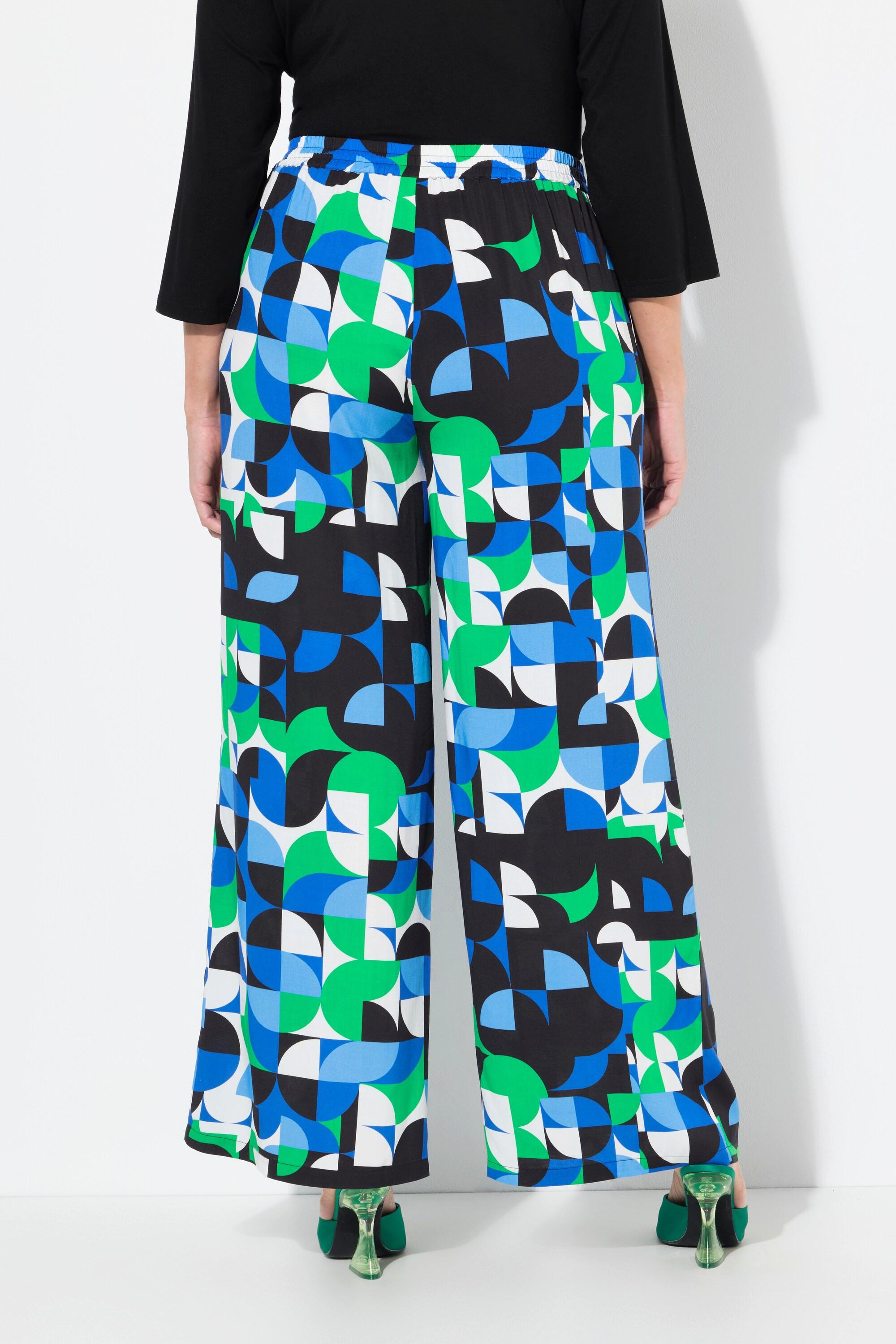 Ulla Popken Pantalon Imprimé Graphique Jambe Large Droite Ceinture Élastique  