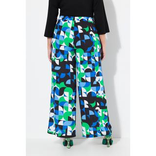 Ulla Popken Pantalon Imprimé Graphique Jambe Large Droite Ceinture Élastique  