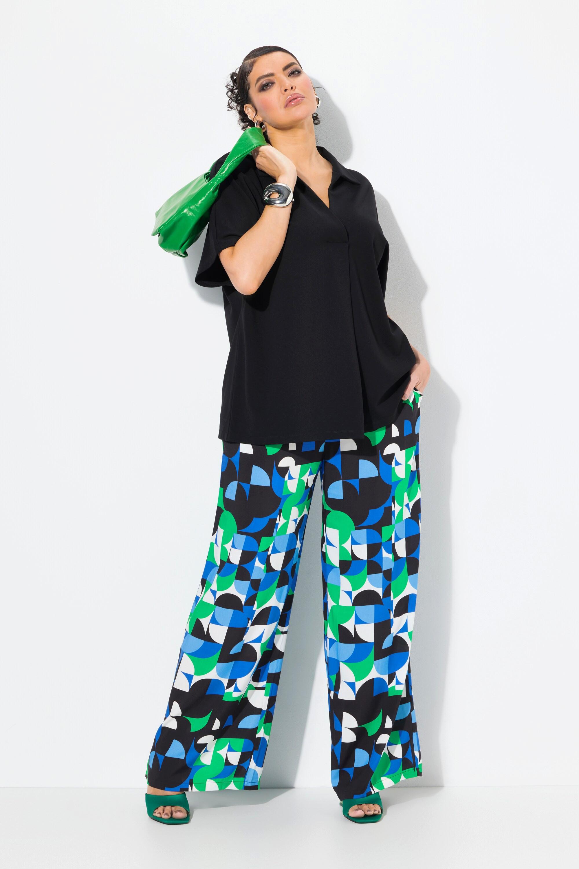 Ulla Popken Pantalon Imprimé Graphique Jambe Large Droite Ceinture Élastique  