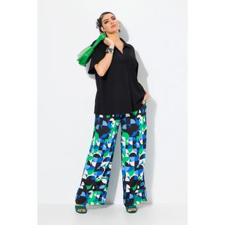 Ulla Popken Pantalon Imprimé Graphique Jambe Large Droite Ceinture Élastique  