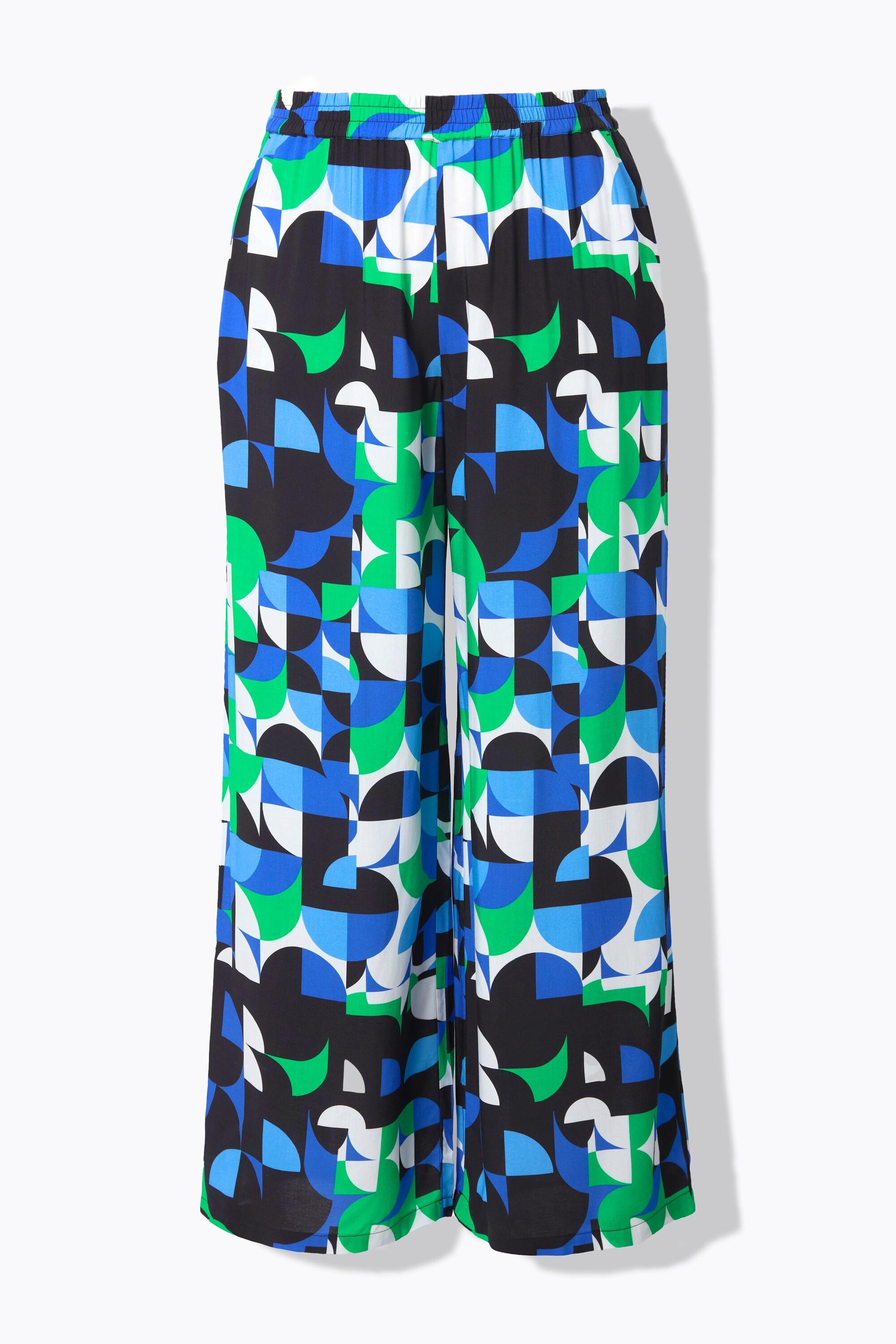 Ulla Popken Pantalon Imprimé Graphique Jambe Large Droite Ceinture Élastique  