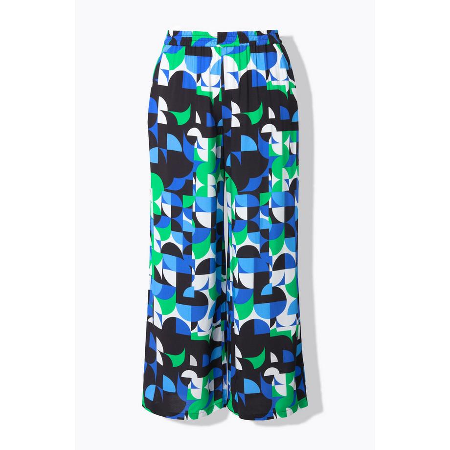 Ulla Popken Hose Grafischer Druck Weites Gerades Bein Elastikbund  