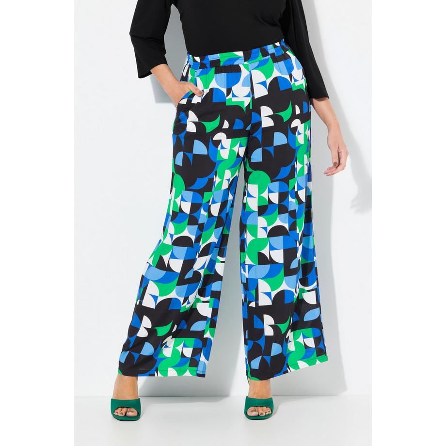 Ulla Popken Hose Grafischer Druck Weites Gerades Bein Elastikbund  