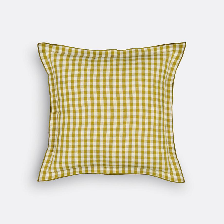 Kissenbezug Vichykaro aus Baumwolle und Leinen