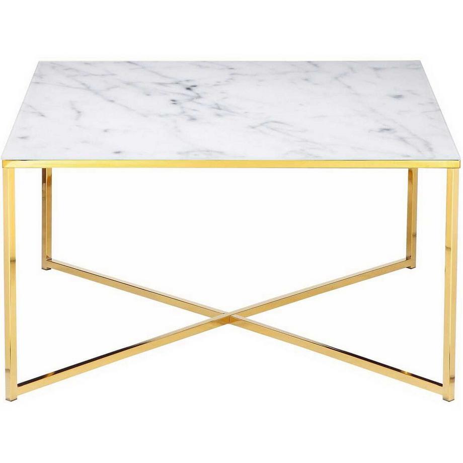 mutoni Table basse marbre blanc or 80x80  