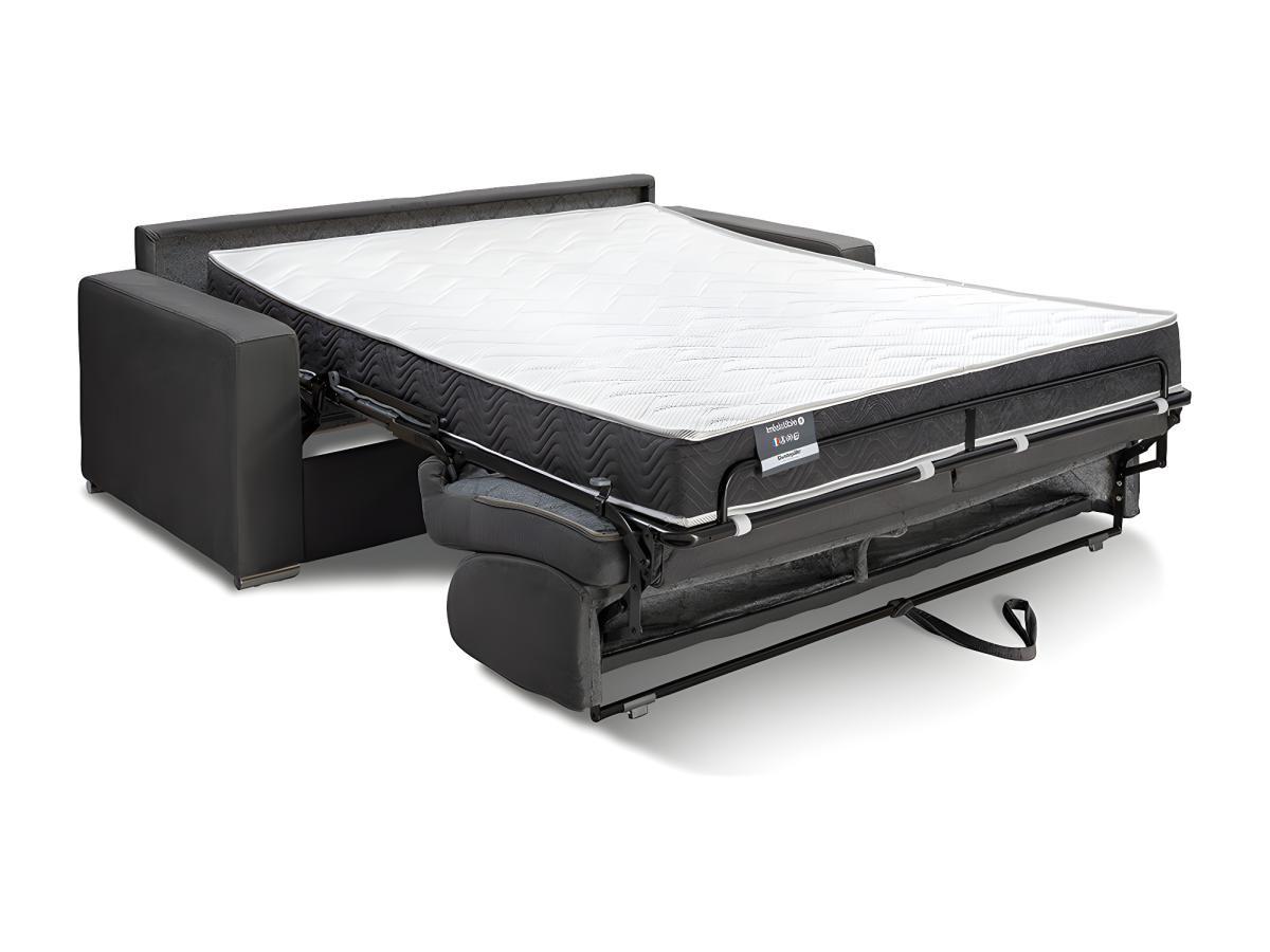 LINEA SOFA Schlafsofa mit Matratze 3-Sitzer Kunstleder - Schwarz - Liegefläche: 140 cm - Matratzenhöhe: 18 cm mit Memory Schaum - CALITO  