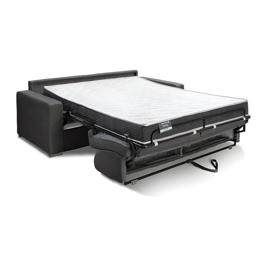 LINEA SOFA Divano letto 3 posti ribalta Letto 140cm Materasso 18cm Memory foam - in Similpelle Nero - CALITO  