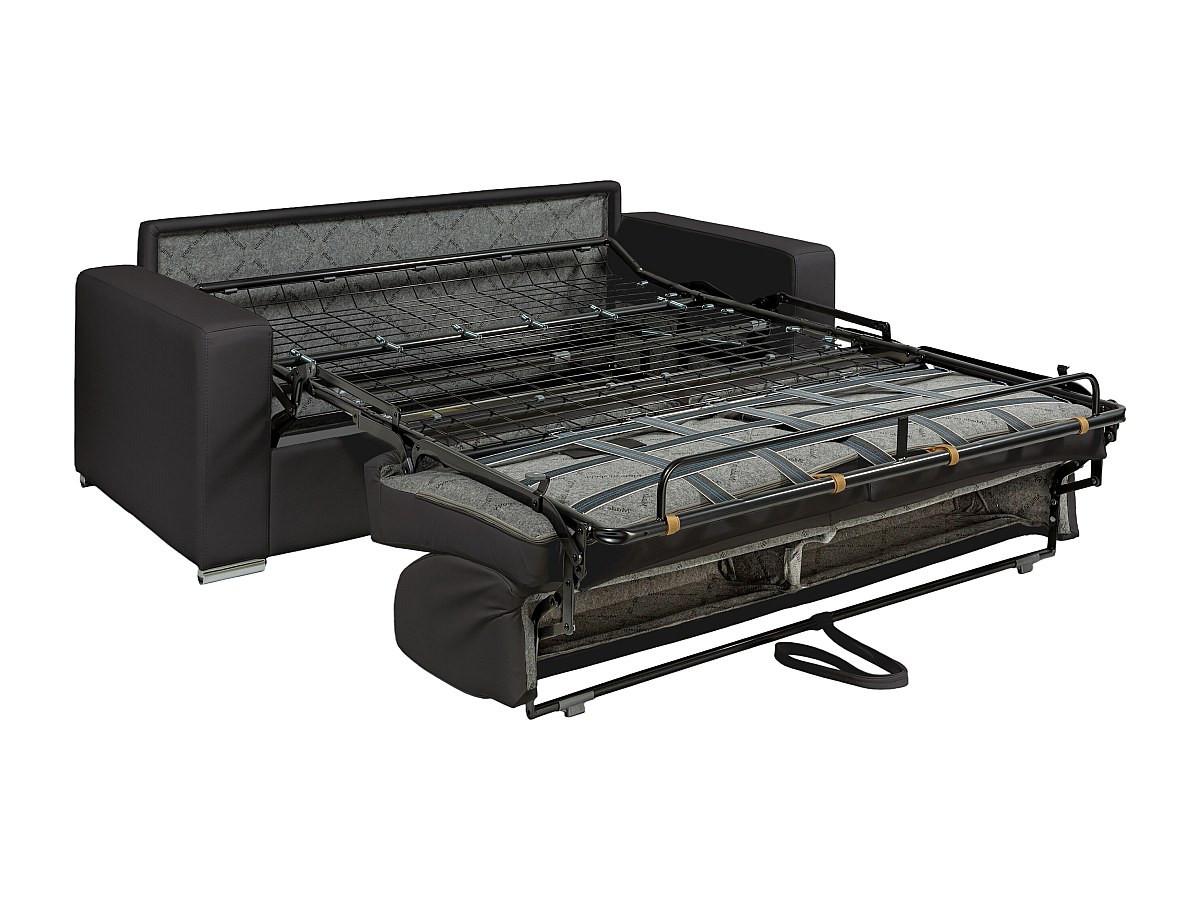 LINEA SOFA Schlafsofa mit Matratze 3-Sitzer Kunstleder - Schwarz - Liegefläche: 140 cm - Matratzenhöhe: 18 cm mit Memory Schaum - CALITO  