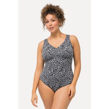 Maillot de bain avec bonnets souples. Imprimé feuillage. Profondément échancré dans le dos