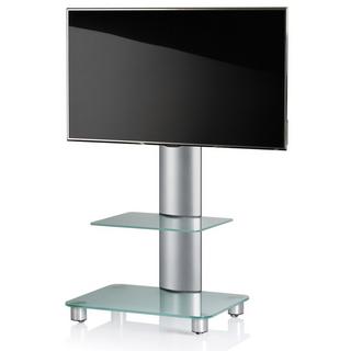 VCM TV Standfuß mit Zwischenboden aus ESG-Sicherheitsglas | Universal TV VESA | Rollen Ständer Fernseh | Rack Alu Glas rollbar | Maße ca. H. 100 x B. 60 x  