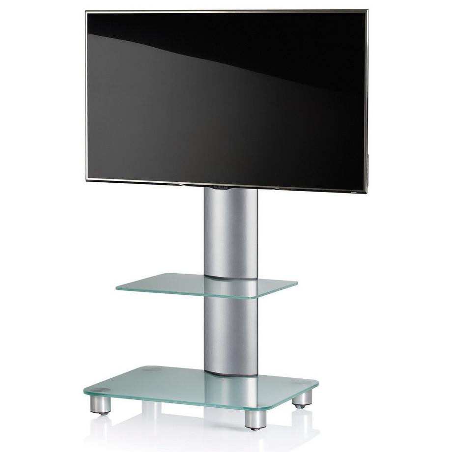VCM TV Standfuß mit Zwischenboden aus ESG-Sicherheitsglas | Universal TV VESA | Rollen Ständer Fernseh | Rack Alu Glas rollbar | Maße ca. H. 100 x B. 60 x  