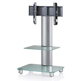 VCM TV Standfuß mit Zwischenboden aus ESG-Sicherheitsglas | Universal TV VESA | Rollen Ständer Fernseh | Rack Alu Glas rollbar | Maße ca. H. 100 x B. 60 x  
