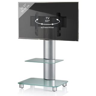 VCM TV Standfuß mit Zwischenboden aus ESG-Sicherheitsglas | Universal TV VESA | Rollen Ständer Fernseh | Rack Alu Glas rollbar | Maße ca. H. 100 x B. 60 x  