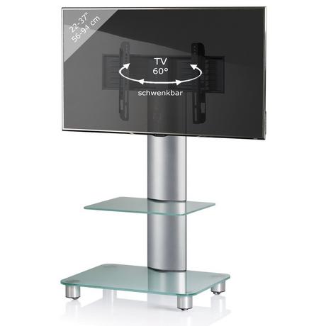 VCM TV Standfuß mit Zwischenboden aus ESG-Sicherheitsglas | Universal TV VESA | Rollen Ständer Fernseh | Rack Alu Glas rollbar | Maße ca. H. 100 x B. 60 x  