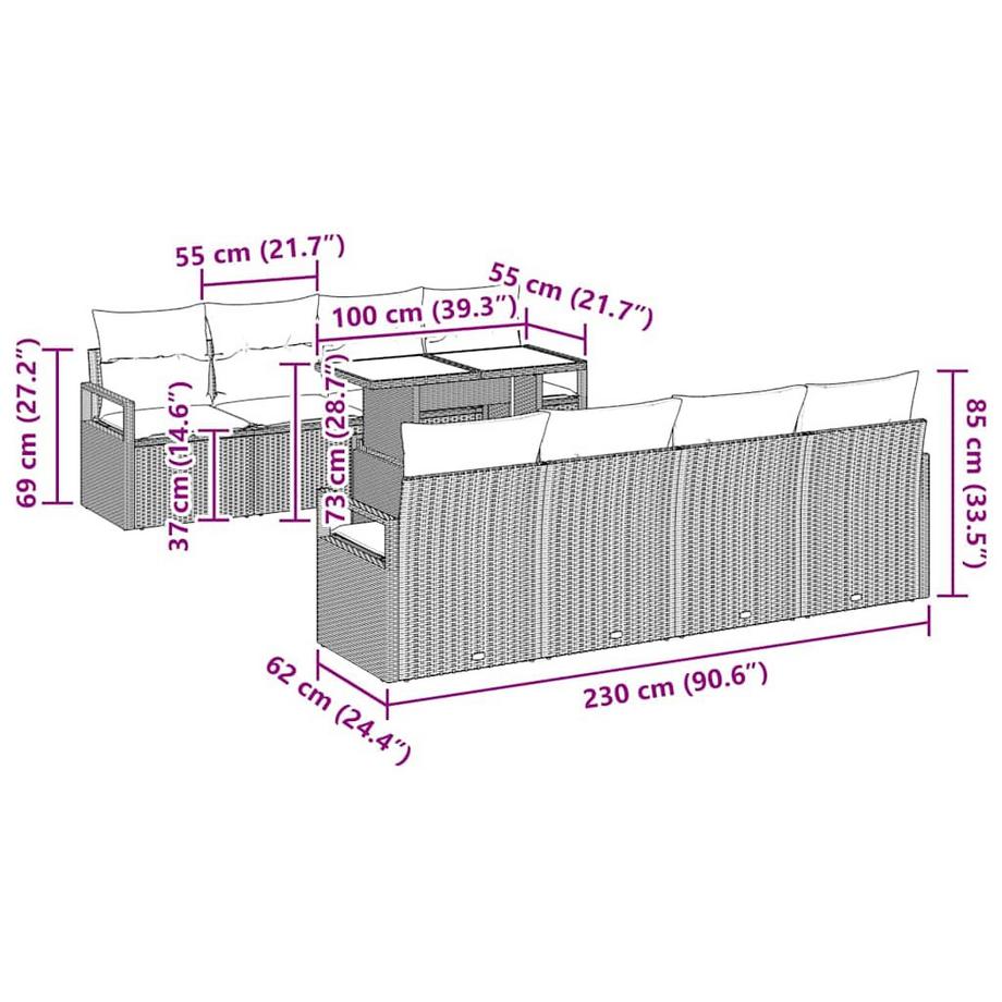 VidaXL Mobilier de jardin poly rattan  
