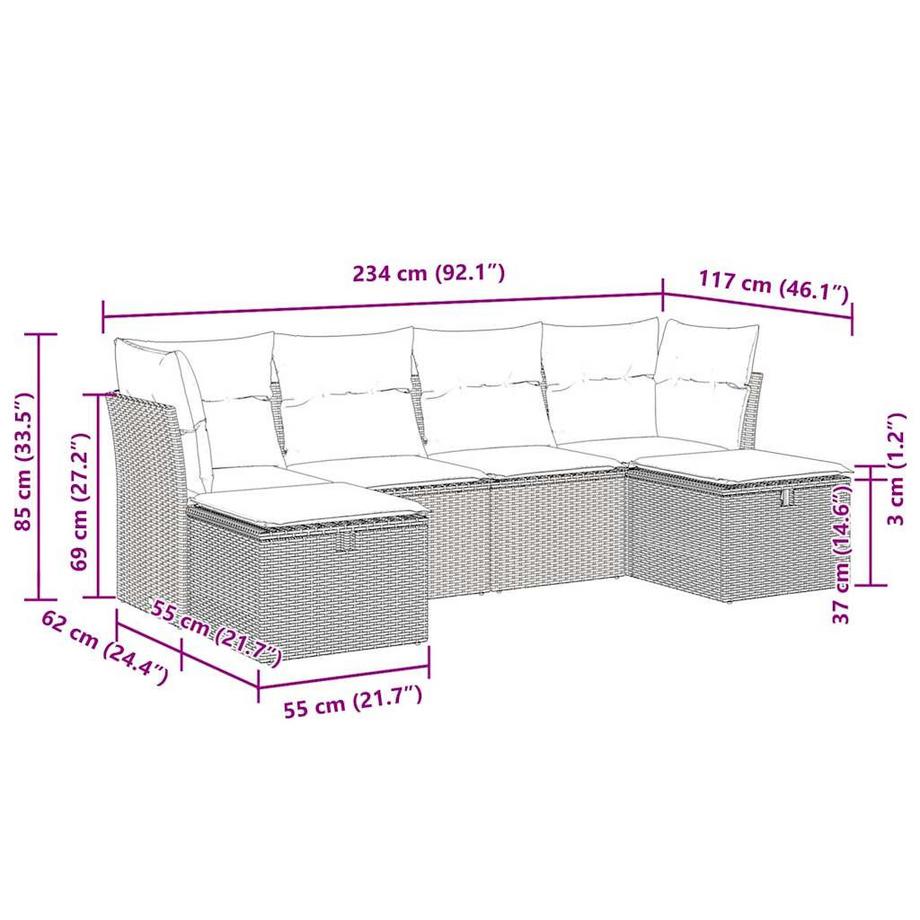 VidaXL set di divani da giardino Polirattan  