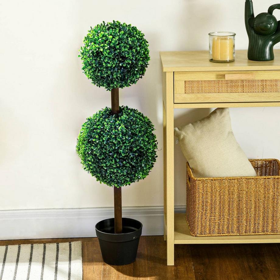 Northio Piante artificiali, set da 2 bosso, pianta artificiale da 90 cm con doppia sfera, pianta d'appartamento resistente ai raggi UV, albero artificiale, decorazione vegetale per interni ed esterni, verde  