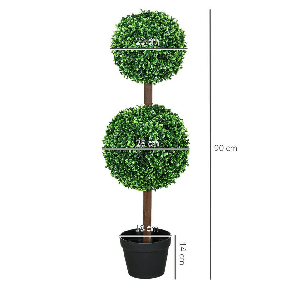 Northio Piante artificiali, set da 2 bosso, pianta artificiale da 90 cm con doppia sfera, pianta d'appartamento resistente ai raggi UV, albero artificiale, decorazione vegetale per interni ed esterni, verde  