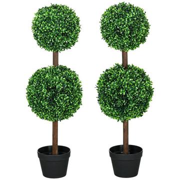 Piante artificiali, set da 2 bosso, pianta artificiale da 90 cm con doppia sfera, pianta d'appartamento resistente ai raggi UV, albero artificiale, decorazione vegetale per interni ed esterni, verde