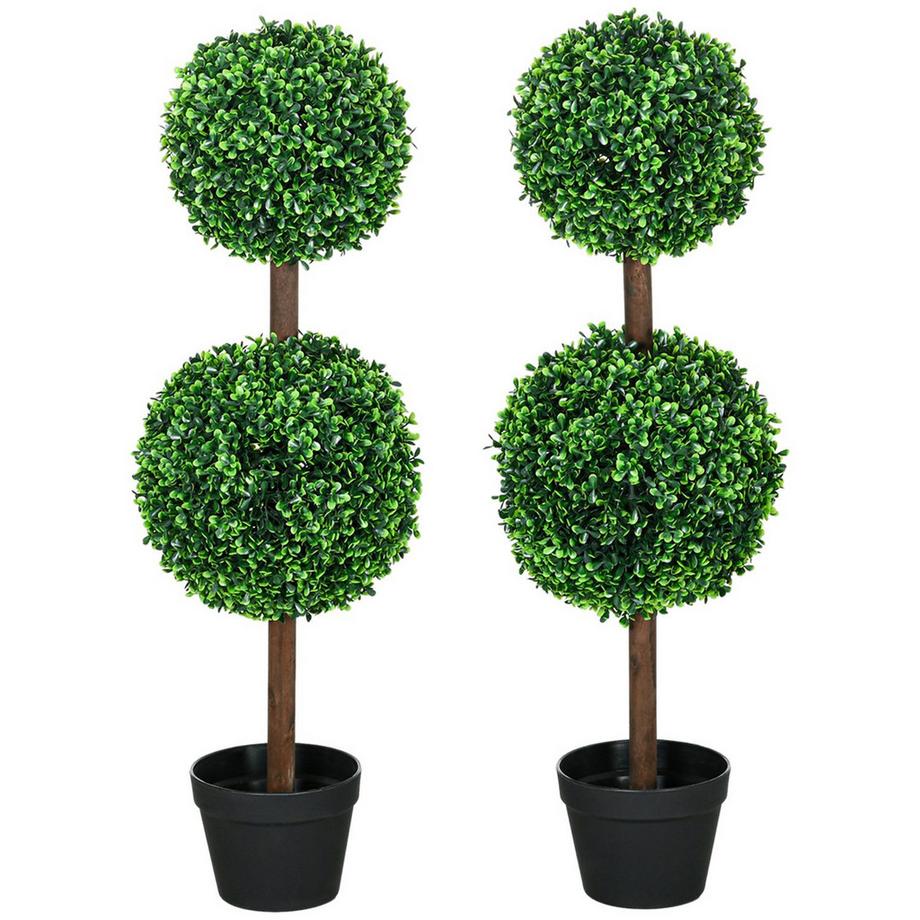 Northio Piante artificiali, set da 2 bosso, pianta artificiale da 90 cm con doppia sfera, pianta d'appartamento resistente ai raggi UV, albero artificiale, decorazione vegetale per interni ed esterni, verde  