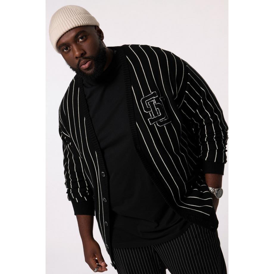 Sthuge Nadelstreifen V-Ausschnitt Strickjacke mit Badge  