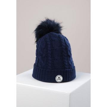 Kaschmir Mütze mit Zopfmuster und Bommel