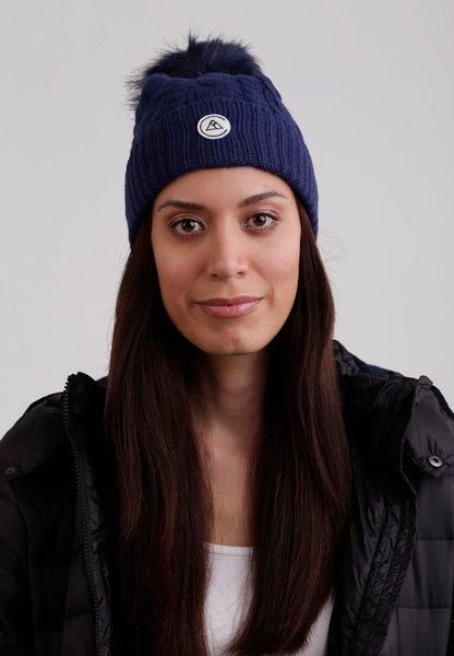 CASH-MERE.CH Kaschmir Mütze mit Zopfmuster und Bommel  