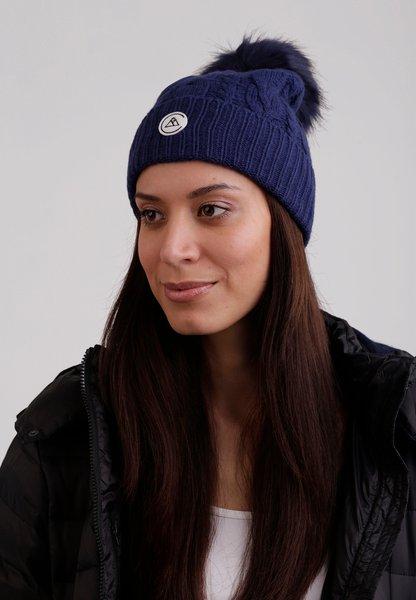 CASH-MERE.CH Kaschmir Mütze mit Zopfmuster und Bommel  