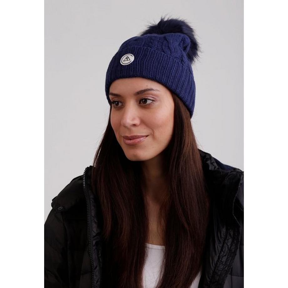 CASH-MERE.CH Kaschmir Mütze mit Zopfmuster und Bommel  