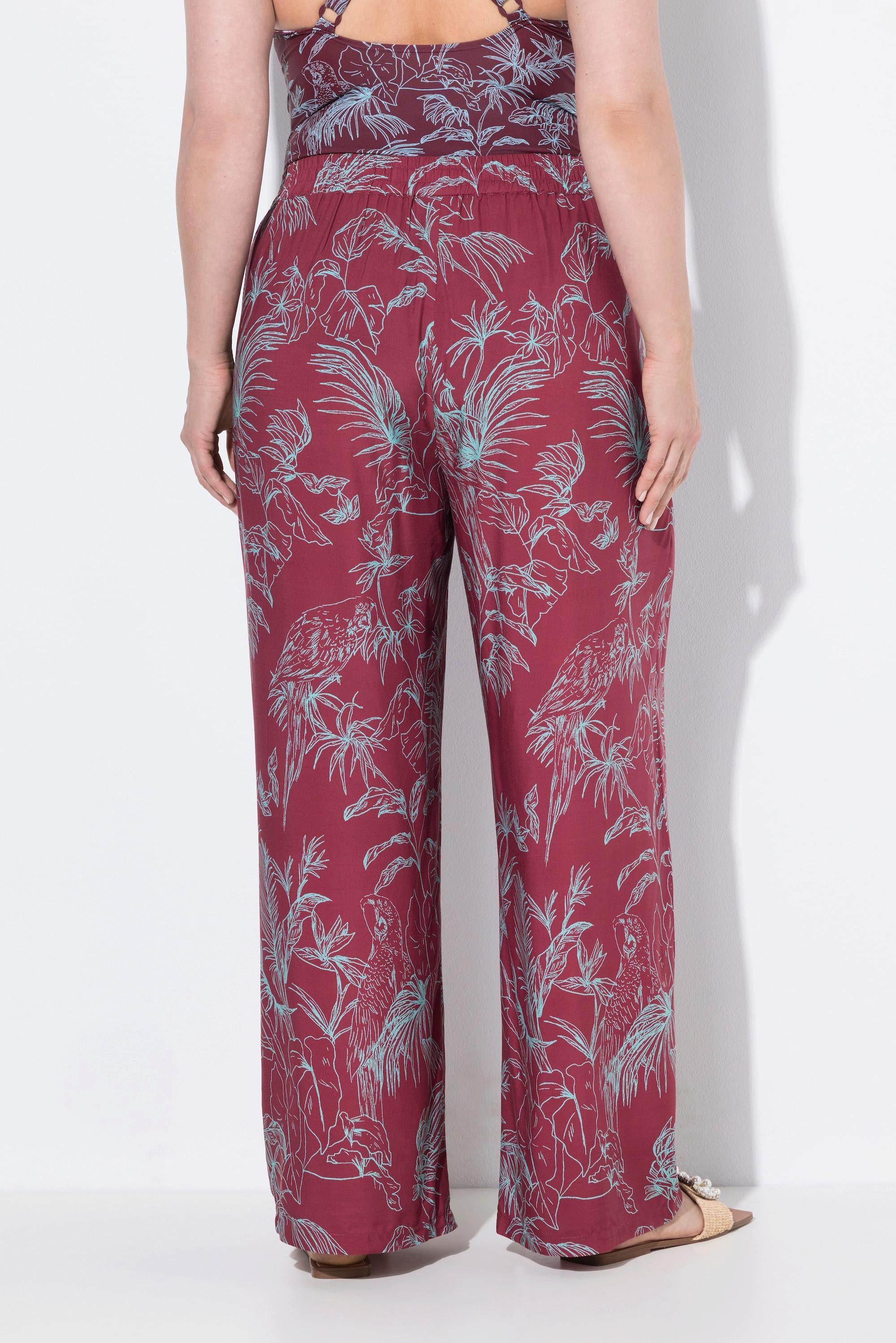 Ulla Popken Pantaloni Palazzo Stampa Jungle Gamba Larga Cintura Elastica  