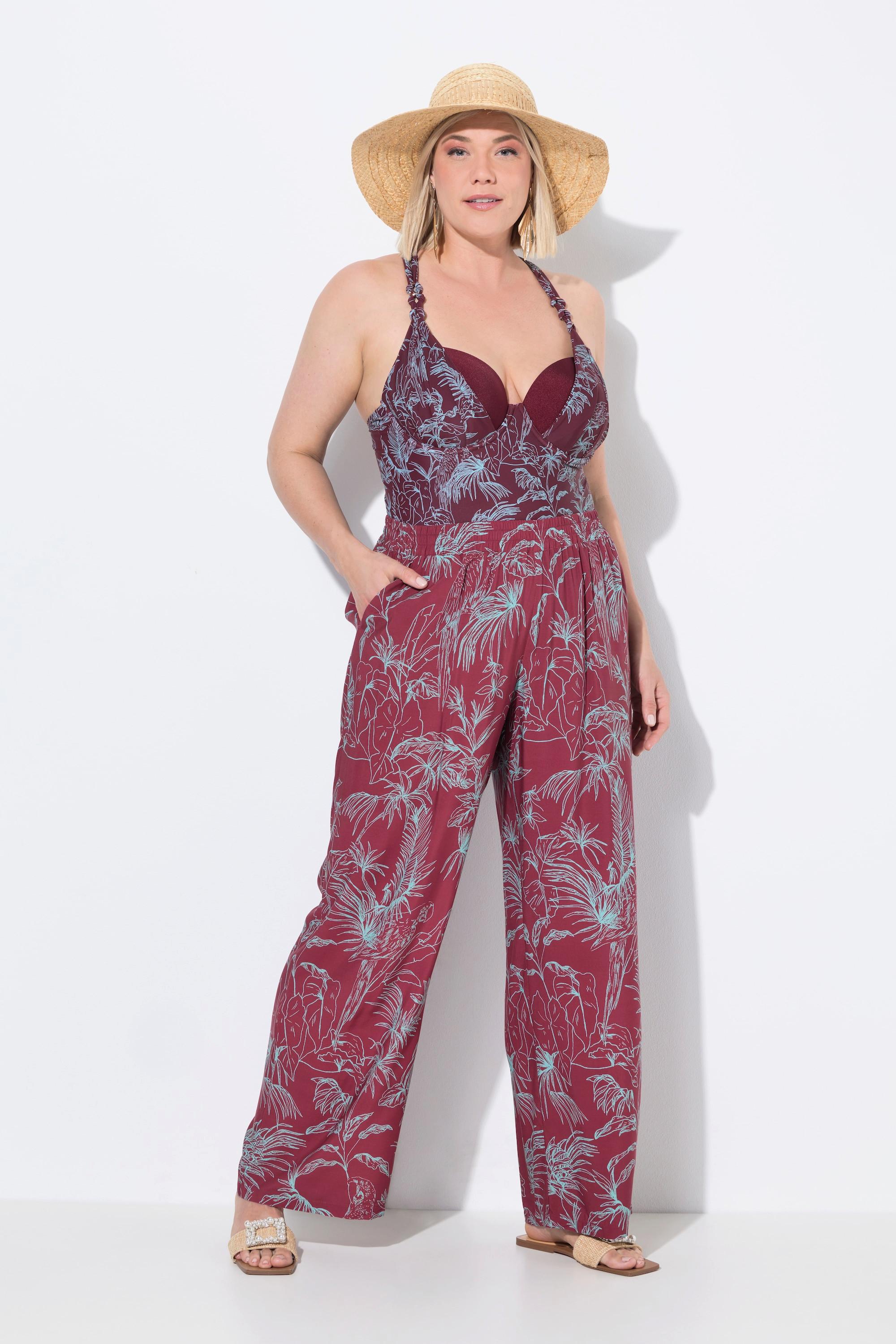 Ulla Popken Pantaloni Palazzo Stampa Jungle Gamba Larga Cintura Elastica  