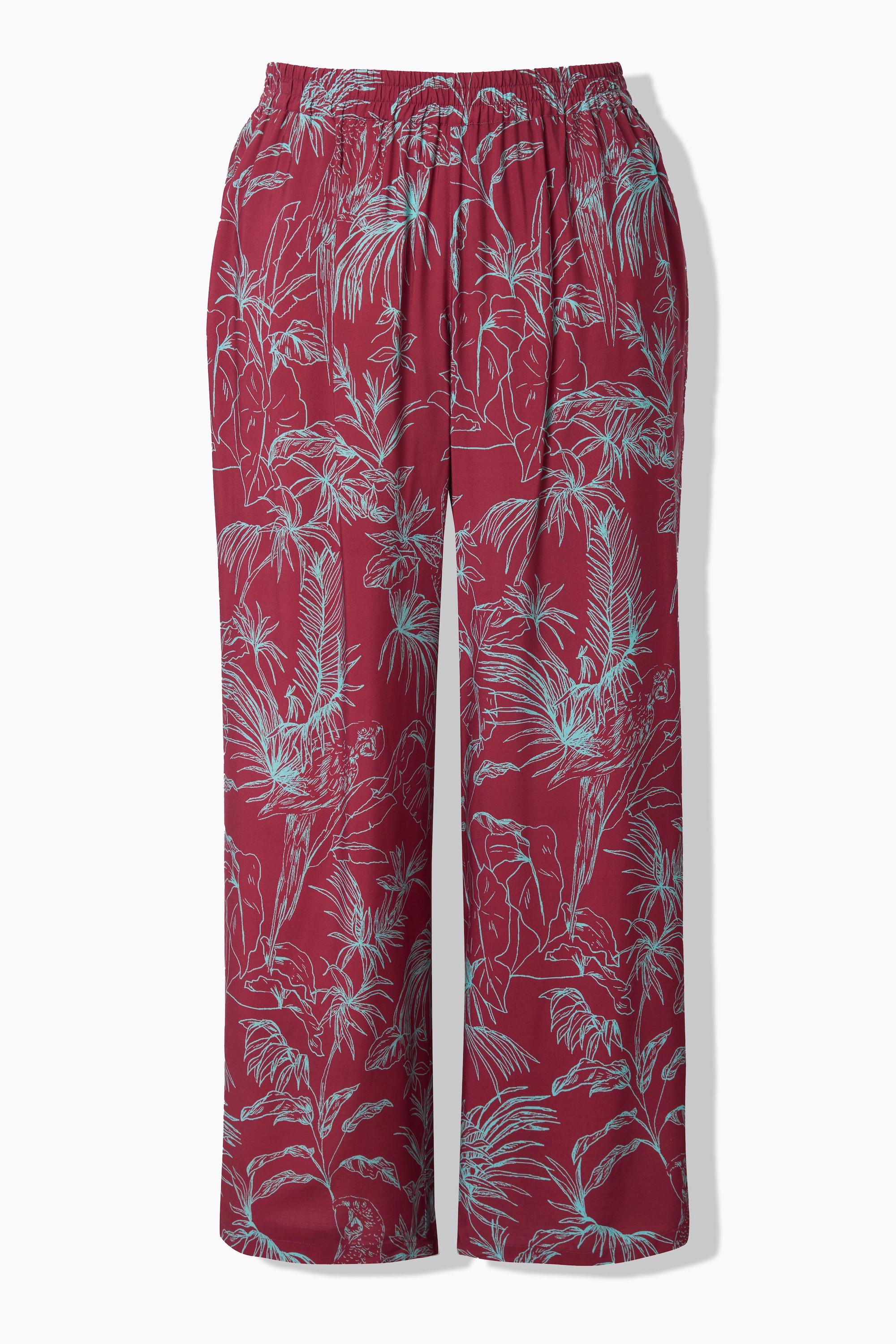 Ulla Popken Pantaloni Palazzo Stampa Jungle Gamba Larga Cintura Elastica  