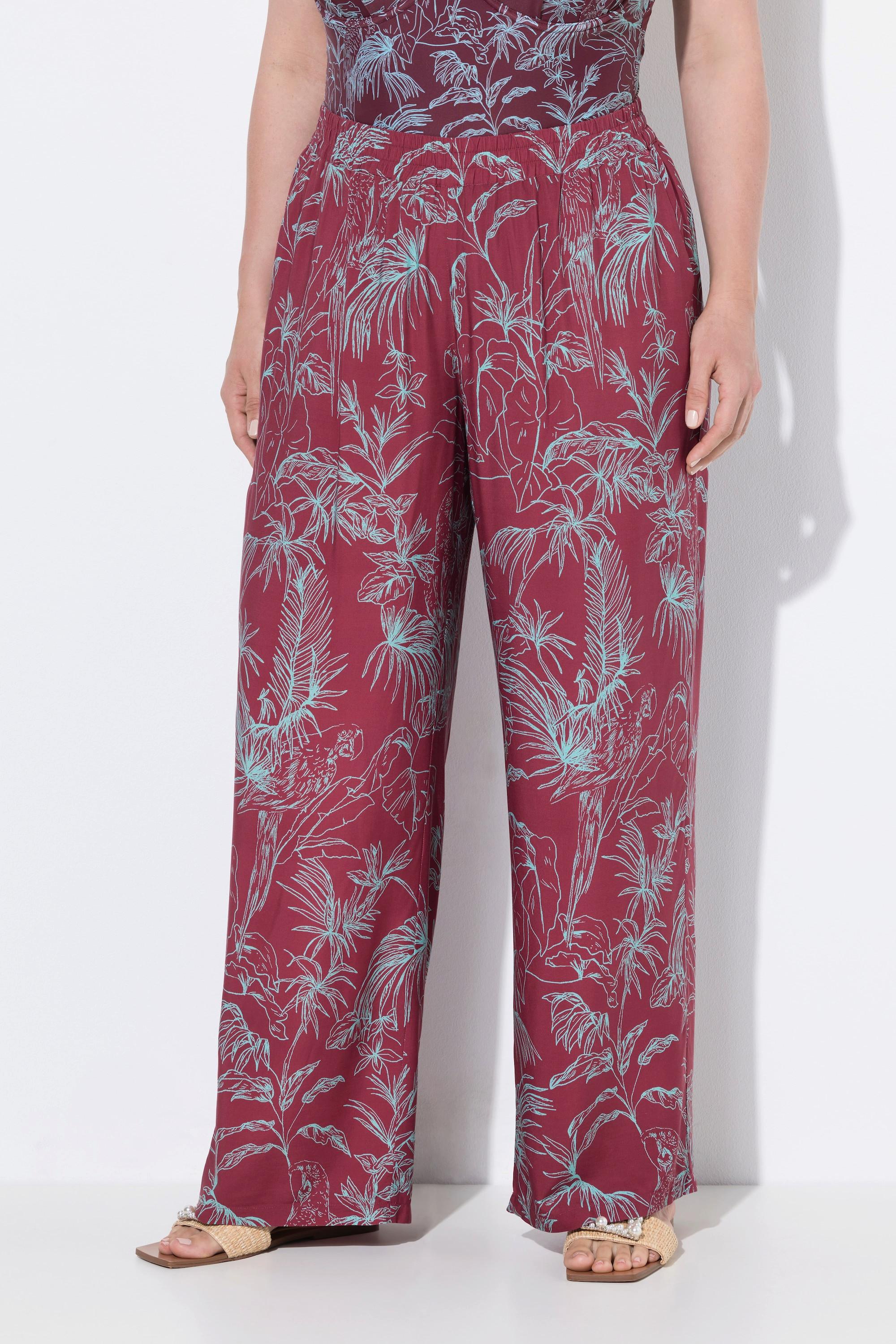 Ulla Popken Pantaloni Palazzo Stampa Jungle Gamba Larga Cintura Elastica  