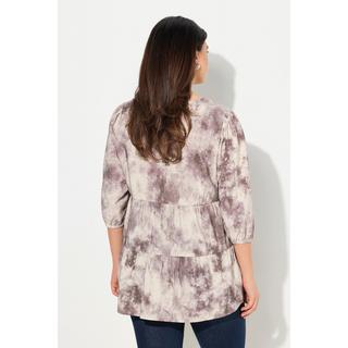 Ulla Popken  Blouse avec décolleté en V, imprimé Batik et manches longues, coupe évasée 