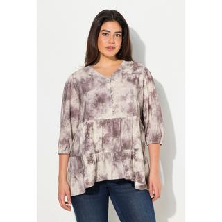 Ulla Popken  Blouse avec décolleté en V, imprimé Batik et manches longues, coupe évasée 