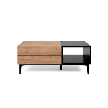 Tavolino basso 1 cassetto L100 cm - Decorazione legno chiaro e nero