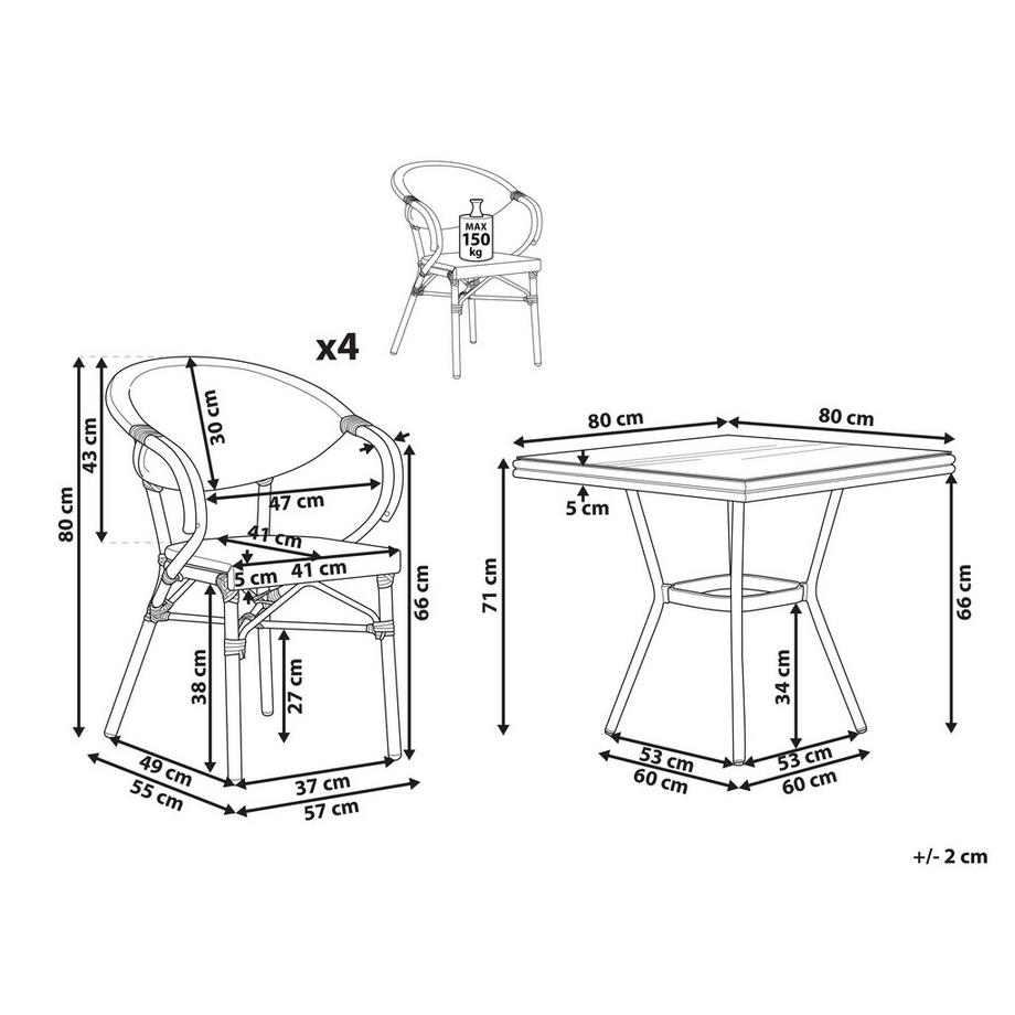 Beliani Set da pranzo per 4 persone en Alluminio  CASPRI II  