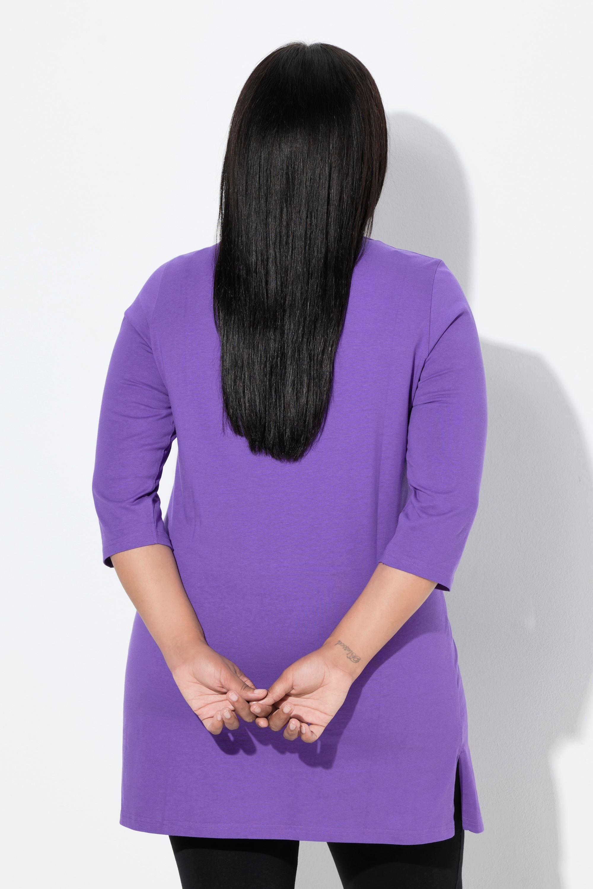 Ulla Popken Maglia Lunga Taglio Svasato Scollo Rotondo Maniche 3/4  