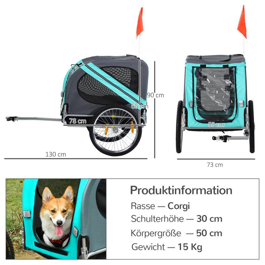 Northio  Remorque pour chien remorque de vélo transporteur de chien, tissu Oxford avec housse de pluie, respirant, vert, 130x73x90cm 