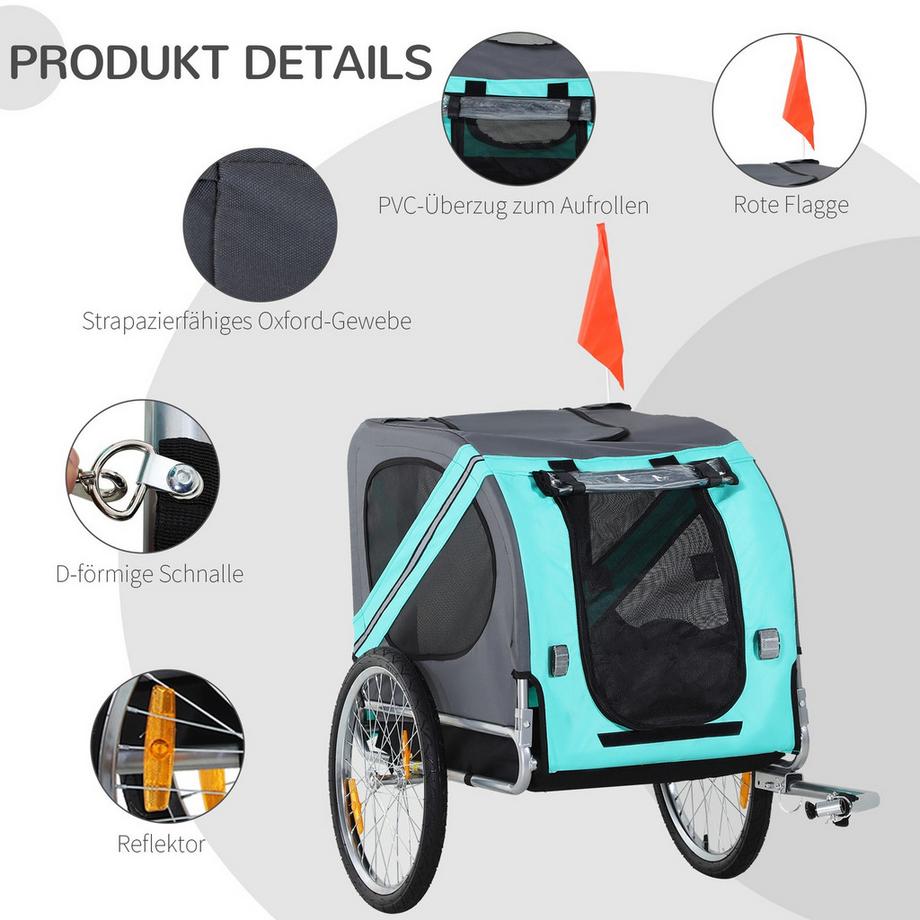 Northio  Remorque pour chien remorque de vélo transporteur de chien, tissu Oxford avec housse de pluie, respirant, vert, 130x73x90cm 