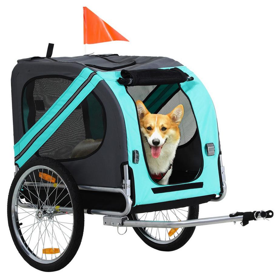 Remorque pour chien remorque de vélo transporteur de chien, tissu Oxford avec housse de pluie, respirant, vert, 130x73x90cm
