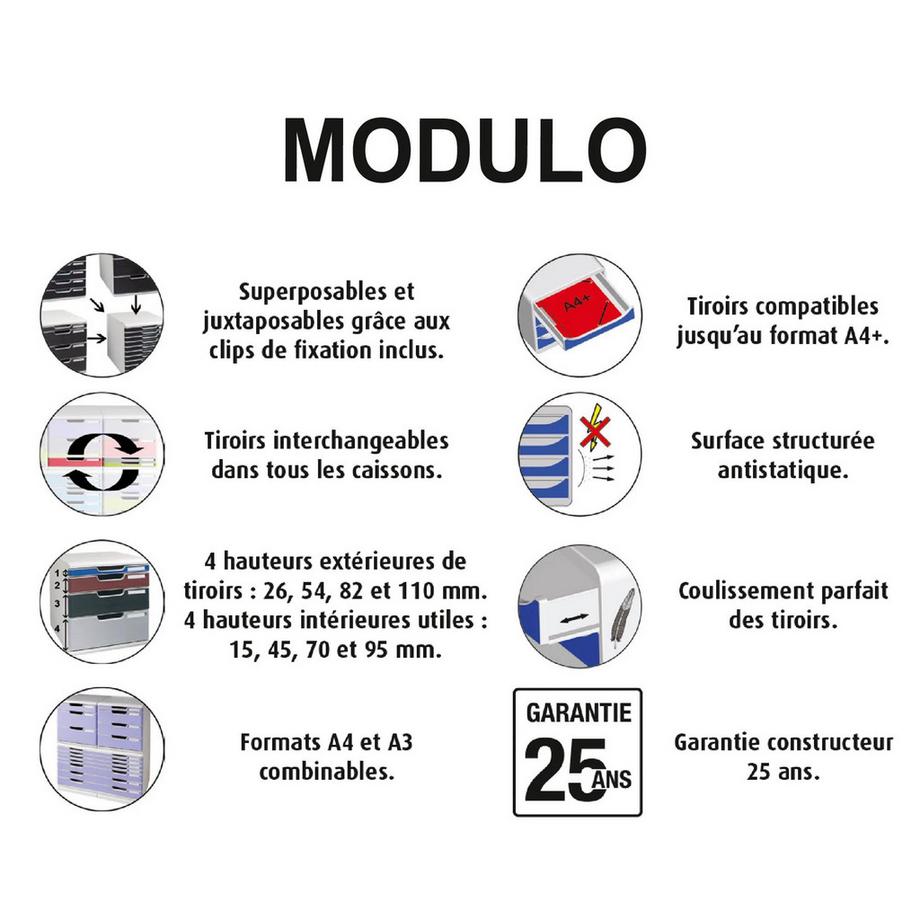 Exacompta Module de classement Modulo Office 3 tiroirs fermés  