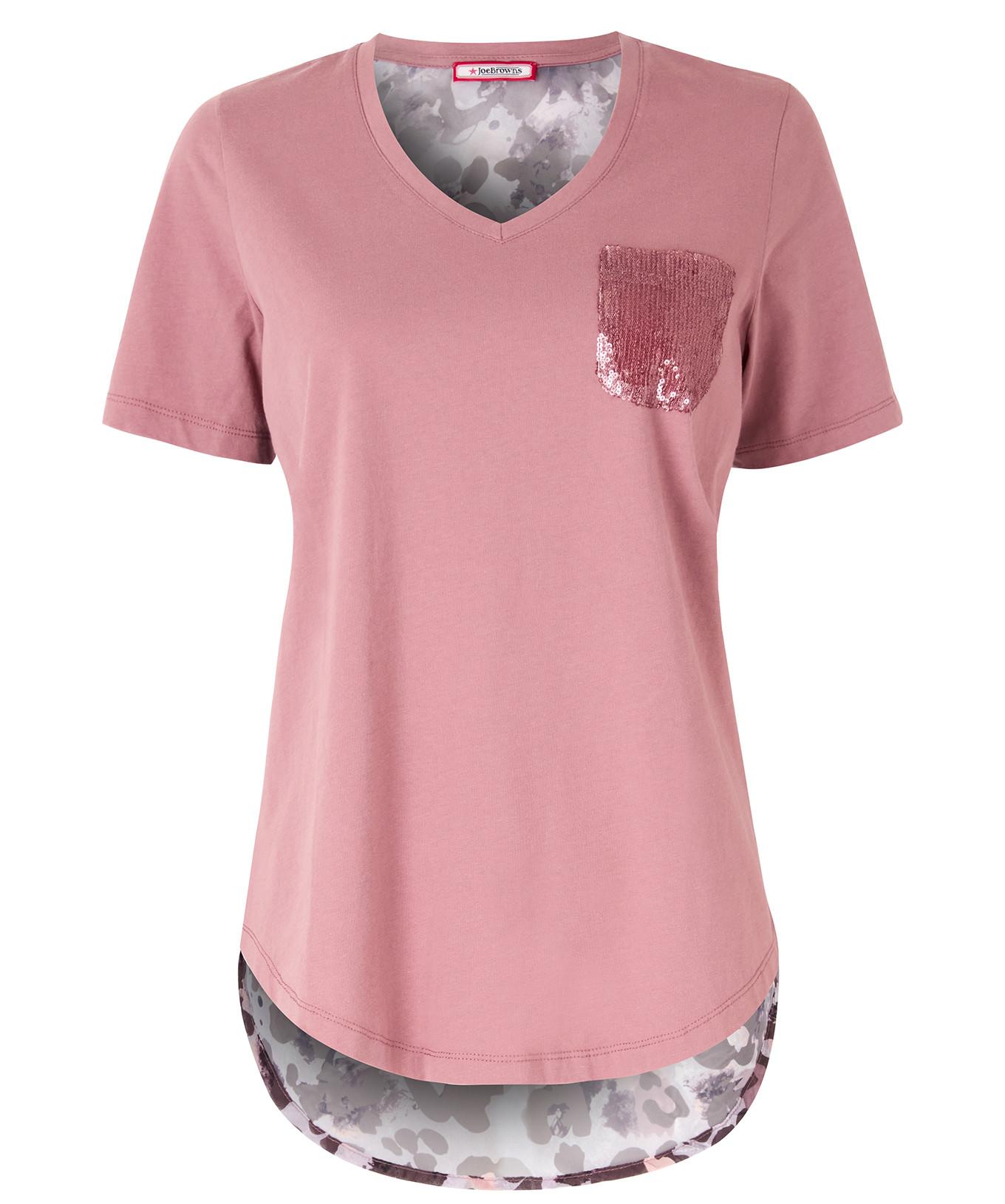 Joe Browns T-shirt rosa pallido con schiena floreale tessuta  