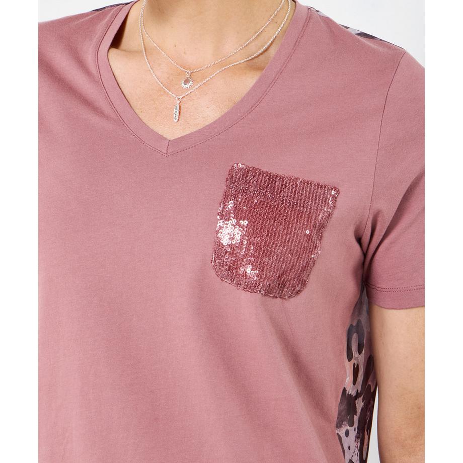 Joe Browns Blassrosa T-Shirt mit floral gewebter Rückseite  