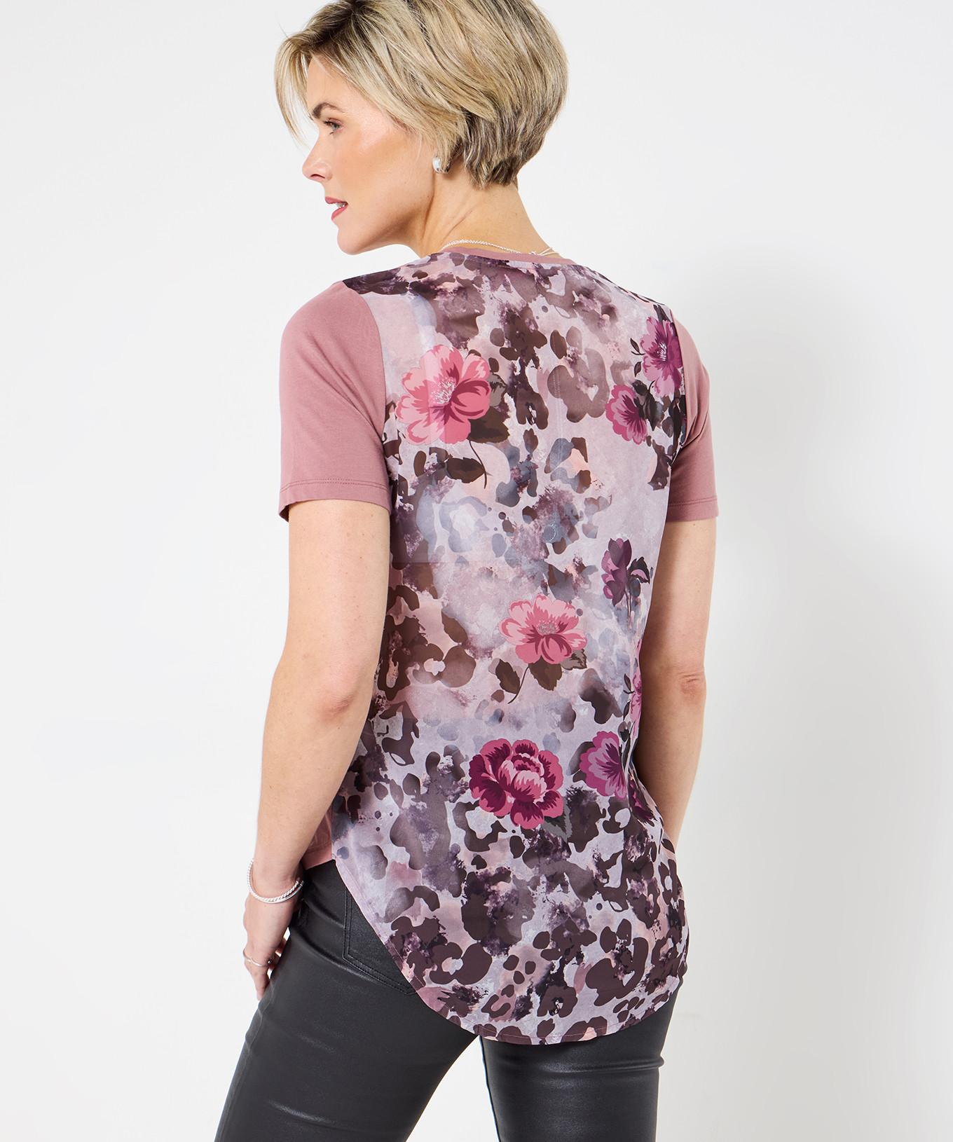 Joe Browns T-shirt rosa pallido con schiena floreale tessuta  