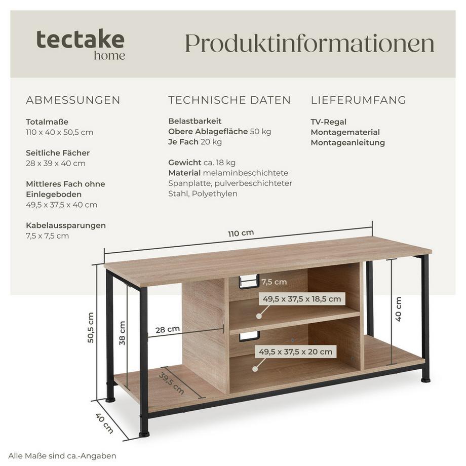 Tectake TV-Regal Austin Industrial Style Holz und Stahl  